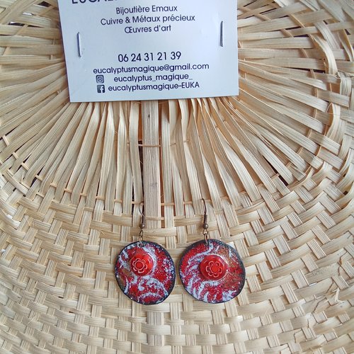 Boucles d'oreilles en émaux sur cuivre rouge
