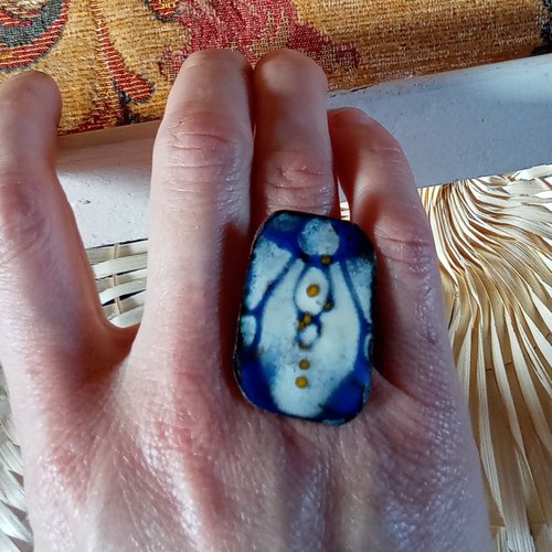 Bague réglable en émaux sur cuivre