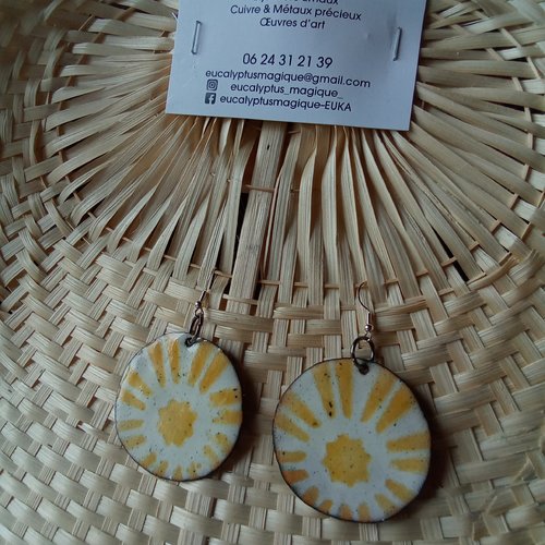 Boucles d'oreilles en émaux sur cuivre rondes