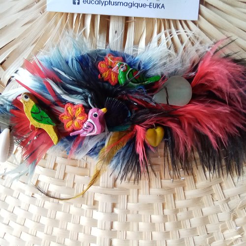 Grande barrette en plumes et oiseaux du paradis