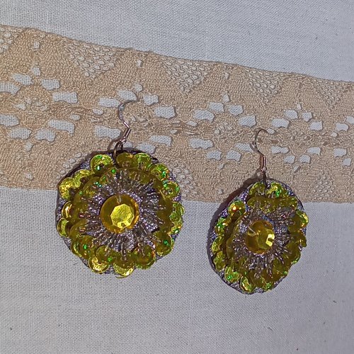 Paire de boucles d'oreilles en broderie de perles et strass