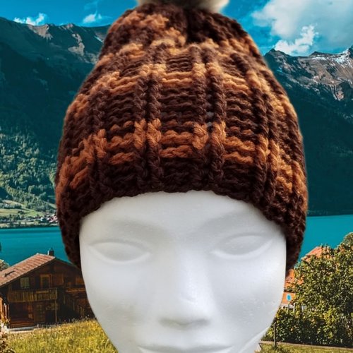 Bonnet hiver bi-colore marron/noisette fait main au crochet