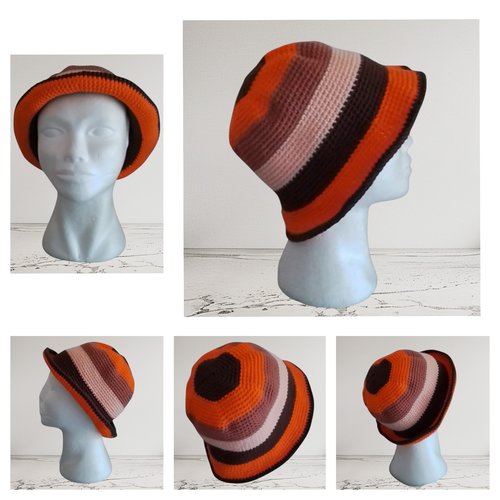 Bob chapeau été coton   orange marron pêche rouille s/m