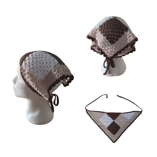 Bandana en coton  beige,marron, blanc