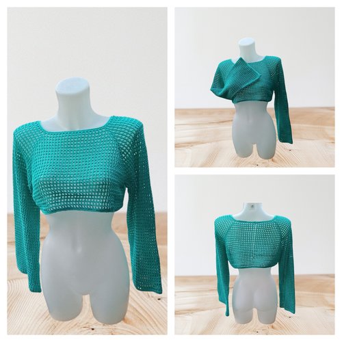 Pull court ajouré bleu turquoise tu ( 34.36.38)