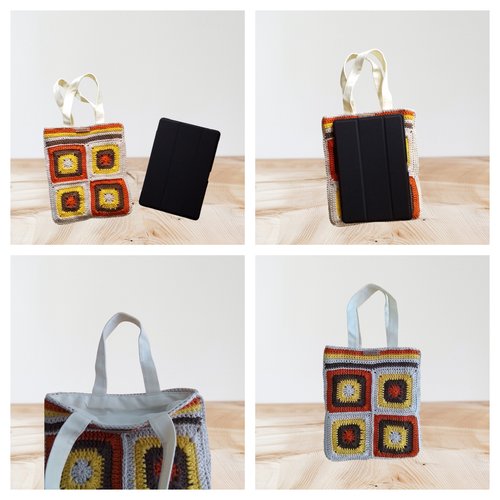 Sac fourre-tout sac transport tablette multicolore  coton doublé  28x24 cm