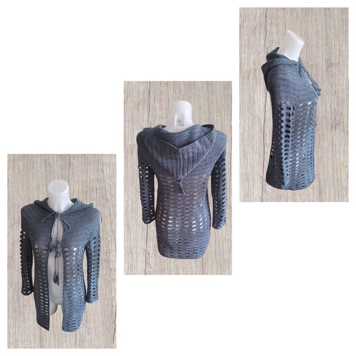 Gilet long à capuche gris demi-saison 36