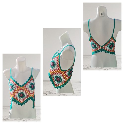 Crop top turquoise multicolore coton majoritaire s/m