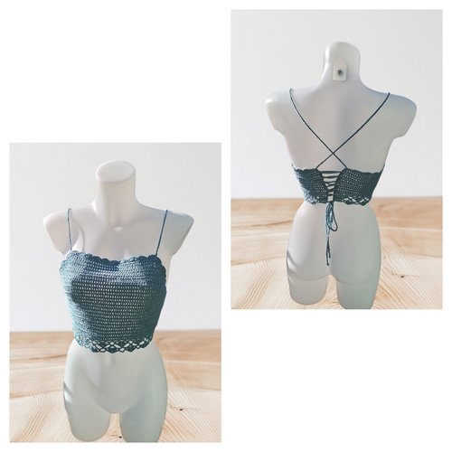 Crop top bustier bleu gris taille unique 34 au 38