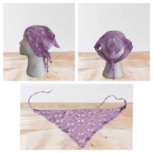Bandana femme coton lila 66x27 cm