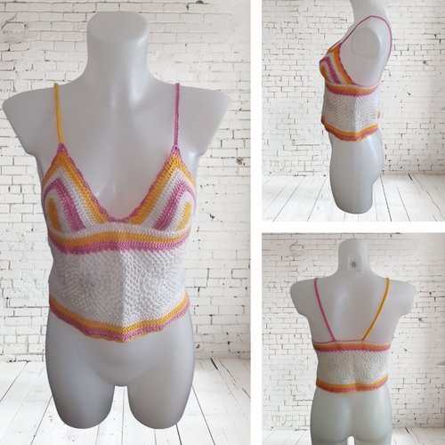 Top débardeur blanc multicolore 36