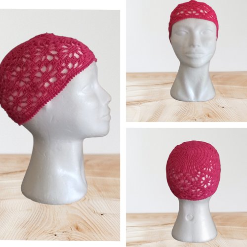 Bonnet femme été coton fuchsia  s/m