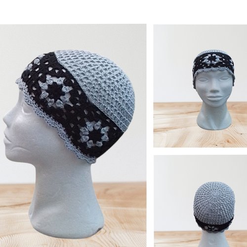 Bonnet ajouré femme été gris/noir taille s/m
