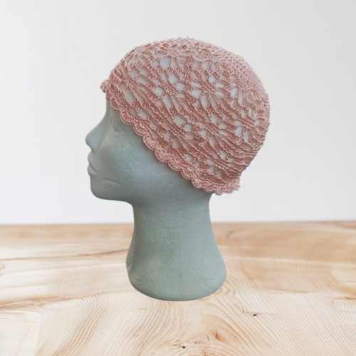 Bonnet ajouré été soie/viscose corail tu