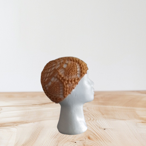 Bonnet ajouré femme été moutarde  taille unique