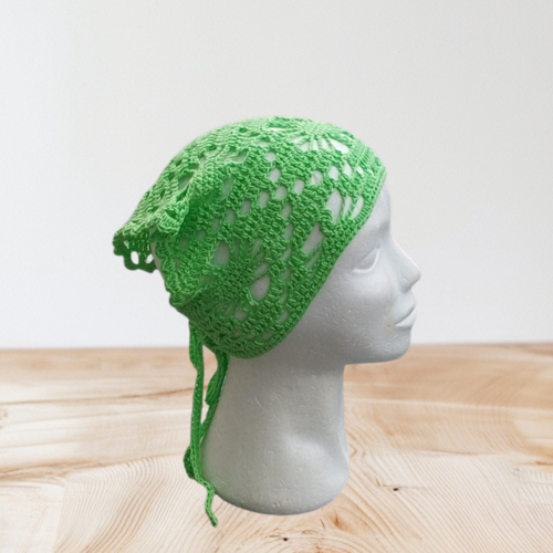 Bandana femme vert  coton été 60x28 cm
