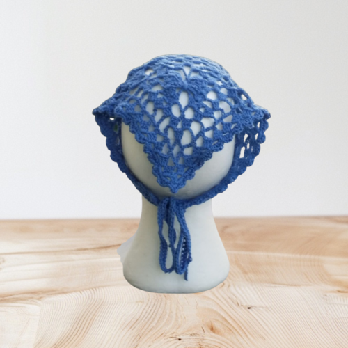 Bandana femme bleu coton été 58x26cm