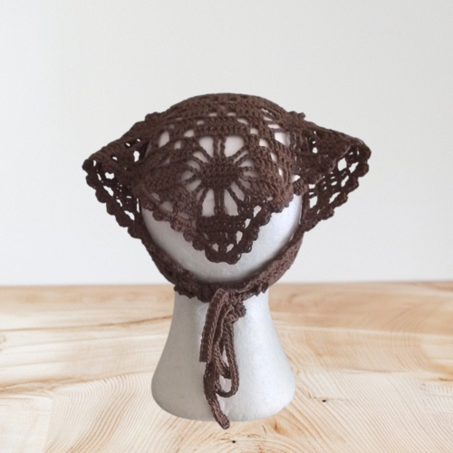 Bandana femme marron coton été 60x28 cm