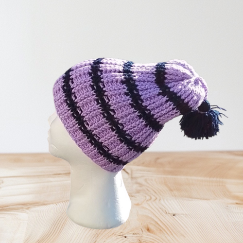 Bonnet hiver bi-colore lilas/bleu marine femme/ado