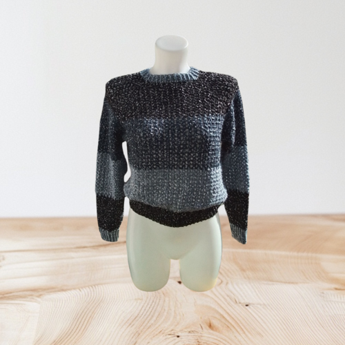 Pull laine mohair chiné noir/gris taille 34/36