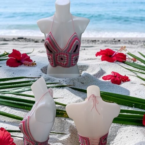 Crop top bustier dos nu 38/40 multicolore