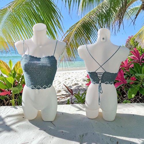 Crop top bustier bleu grisé coton majoritaire tu