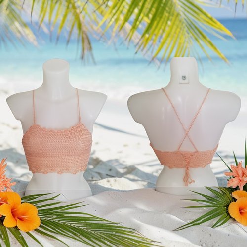 Crop top bustier corail soie/viscose xs/s/38