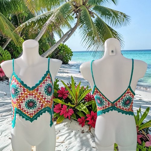 Top  débardeur turquoise multicolore coton majoritaire tu