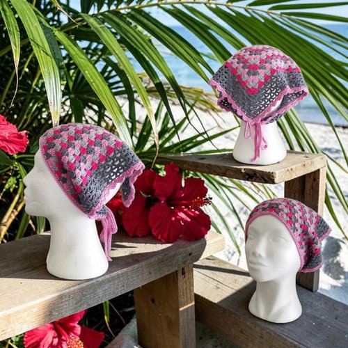 Bandana rose,gris fuchsia coton majoritaire 56x29 neuf fait main