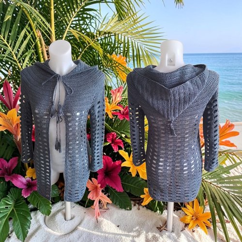 Gilet long à capuche gris demi-saison 36