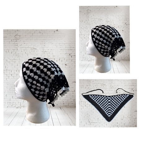 Bandana foulard noir blanc coton majoritaire femme 58x29