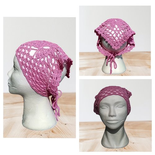 Bandana femme rose coton été 56x26 cm