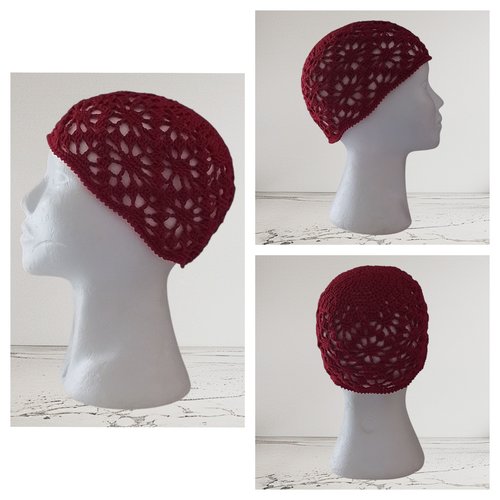 Bonnet femme été coton bordeaux sm