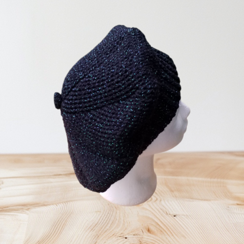 Béret femme noir pailleté vert sapin tu