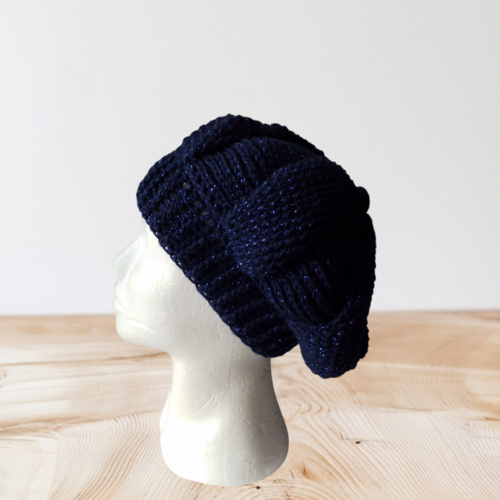 Béret femme bleu pailleté tu
