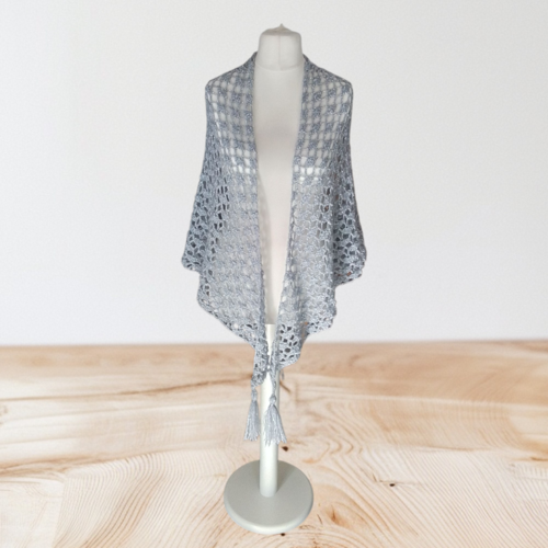Grand châle gris moucheté blanc mohair majoritaire 180x96