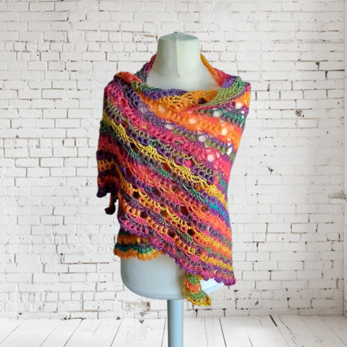 Grand châle en laine mohair aux couleurs vives 208x100