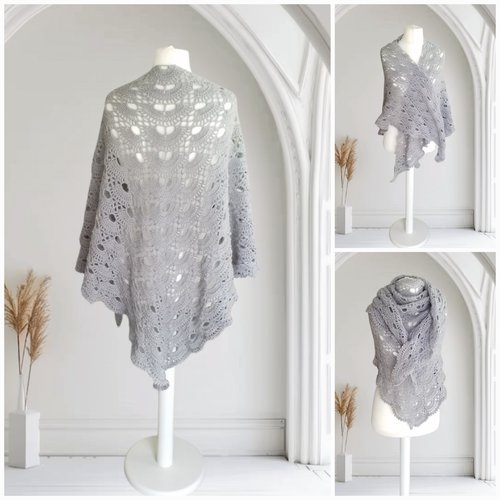 Grand châle gris laine mohair acrylique 204x102 cm