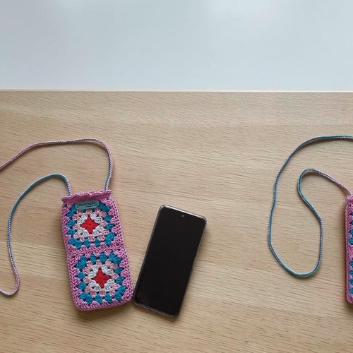 Pochette bandoulière smartphone téléphone rose multicolore 100%coton 19x10