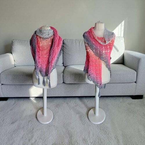 Grand châle dégradé rose et gris 100%coton 190x90