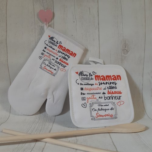 Ensemble manique et gant de cuisine "maman"
