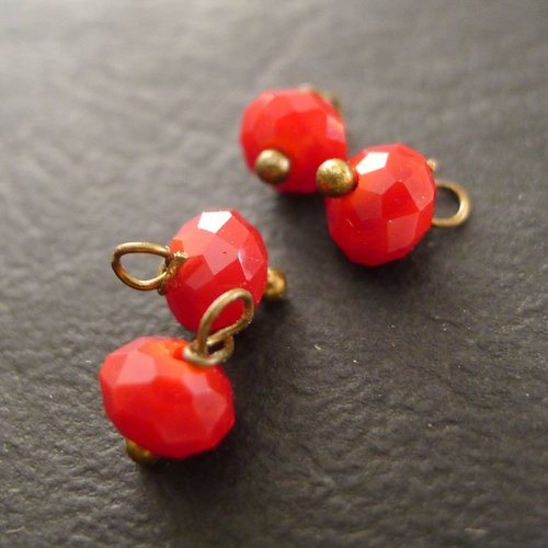 10 Perles Rouges Rondes Rondelles à facettes Fleuries Sable d/'Or 10mm x 7mm