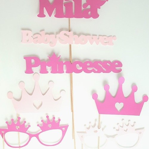 Lot de 7 accessoires photobooth babyshower princesse - fuchsia