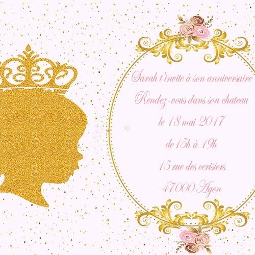 6 cartes invitation anniversaire -princesse - format 10x15 cm -imprimée et personnalisée