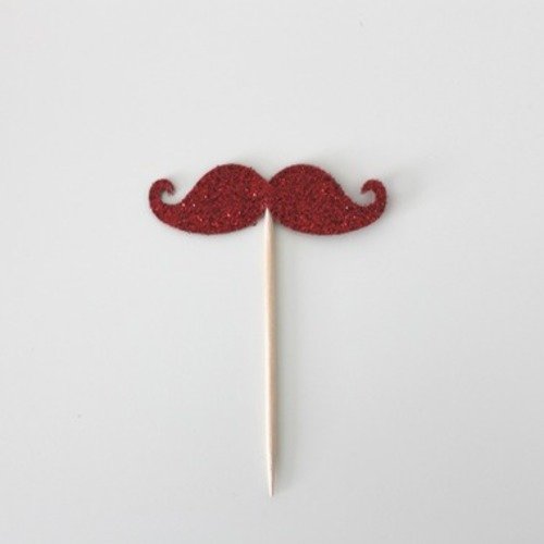 10 décorations pour petits gâteaux moustaches pailletées de couleur rouge(cupcakes toppers ) 