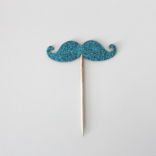 10 décorations pour petits gâteaux moustaches pailletées de couleur turquoise(cupcakes toppers ) 