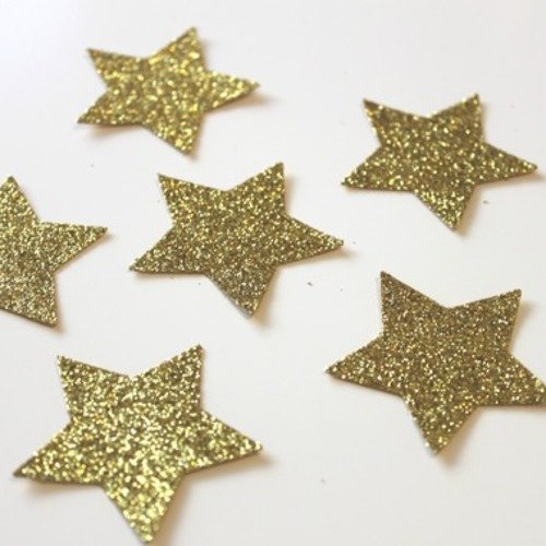 Noël : 10 autocollants étoiles dorées à paillettes de 5 cm prêts à coller 