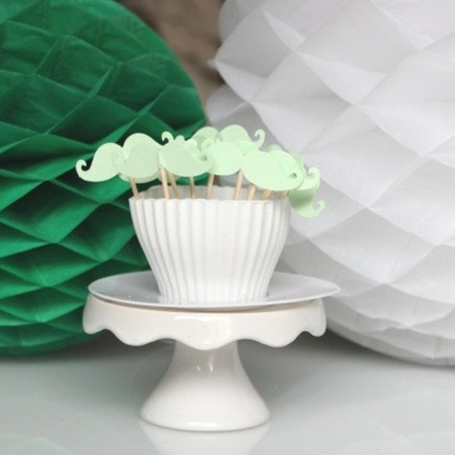 10 décorations pour petits gâteaux (cupcakes toppers ) moustaches vert d'eau 