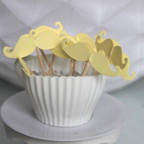 10 décorations pour petits gâteaux (cupcakes toppers ) moustaches - jaune pâle 