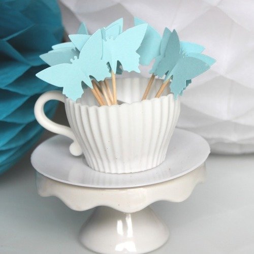 10 décorations pour petits gâteaux (cupcakes toppers )-bleu ciel 